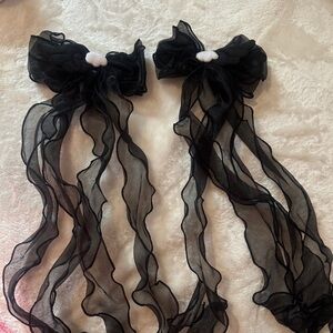 Elegant Black Sheer Ribbon Hair Bows